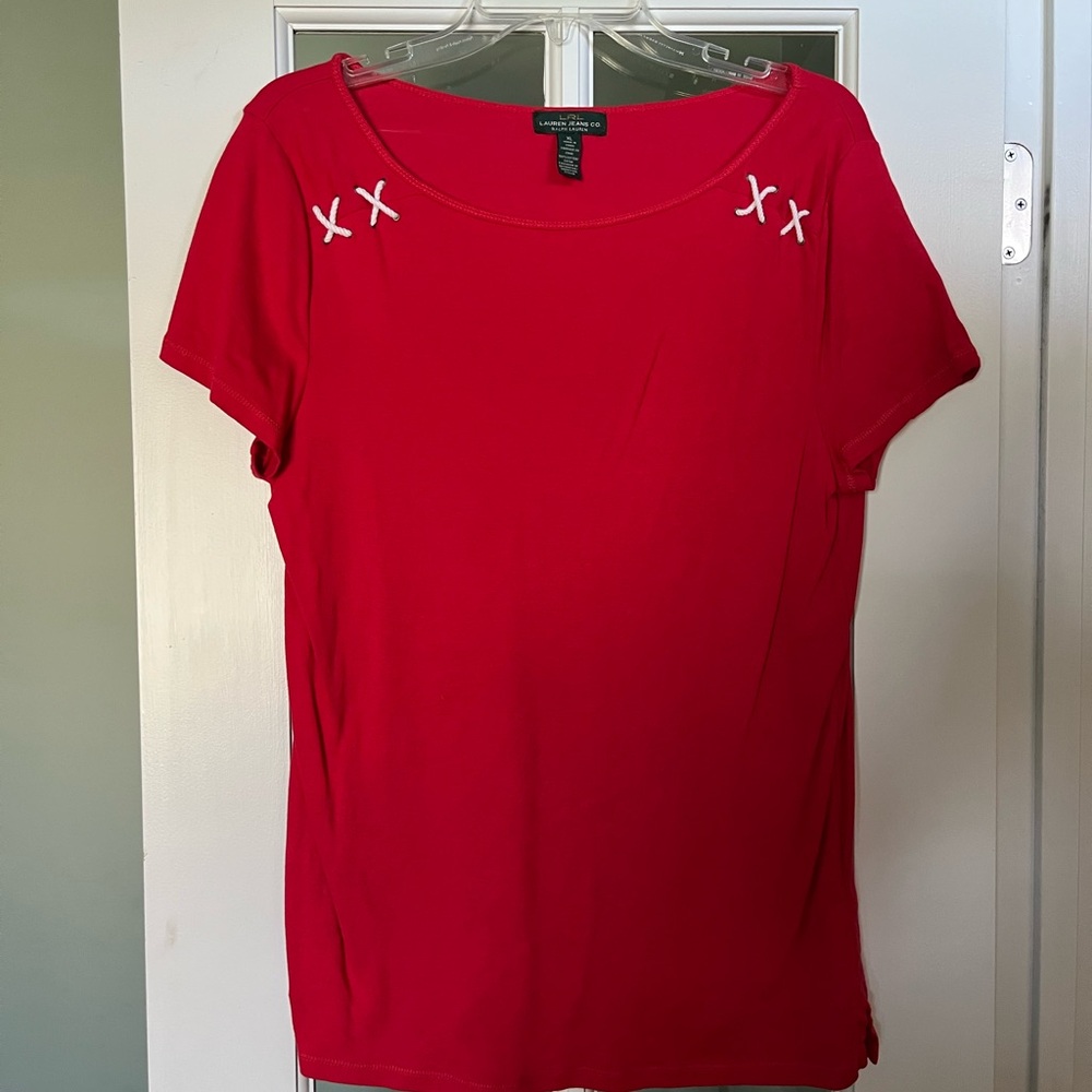 Polo by Ralph Lauren Red Short-Sleeve Tee with White Cross-Stitch Accents